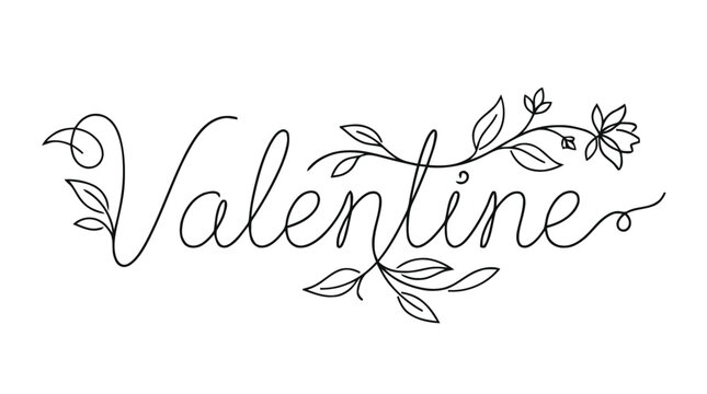 Elegant Valentine decorative script with floral vines and cursive lettering.