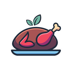 Fototapeta premium Flat illustration of roast chicken with drumstick and leaf