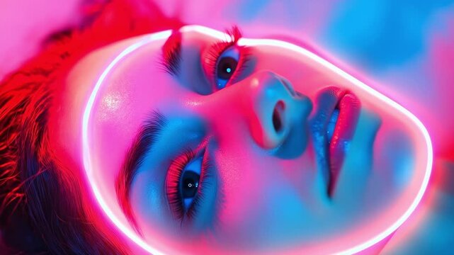 Neon portrait of a woman face