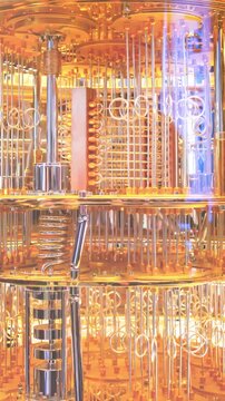 close up shot of a golden Quantum Computer - vertical video for reels ans story
