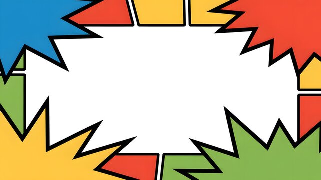 Colorful comic book style frame background with jagged edges and white copy space