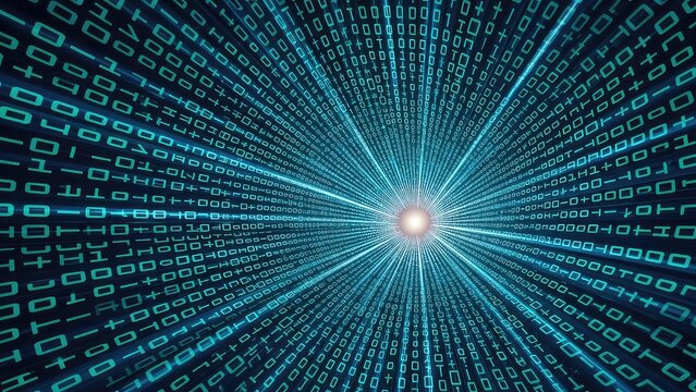 Digital data tunnel with glowing light core in futuristic cyber space technology concept
