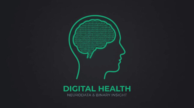 Digital brain silhouette with binary code representing artificial intelligence on dark background
