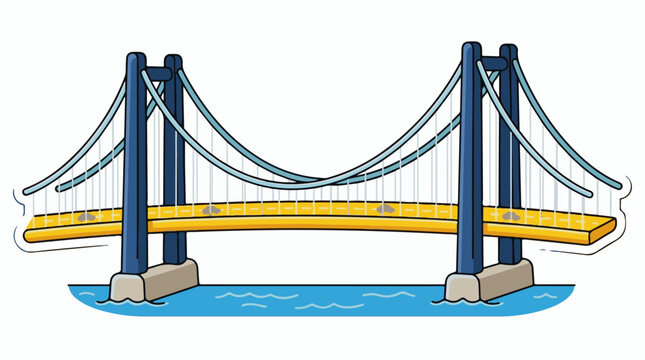 A cartoon-style illustration of a suspension bridge with a yellow roadbed