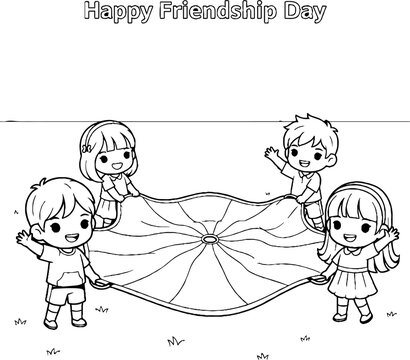 Cute Children Playing Together with Parachute Toy Illustration.