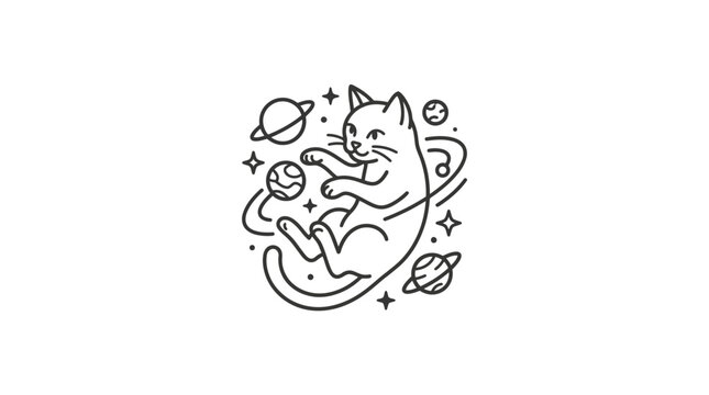 Cat in Space with Planets.