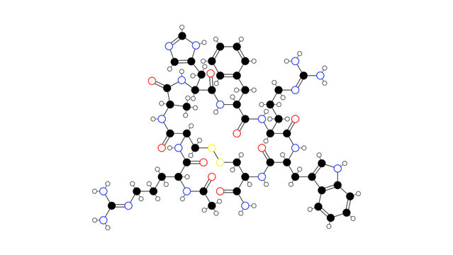setmelanotide molecule, structural chemical formula, ball-and-stick model, isolated image antiobesity agent