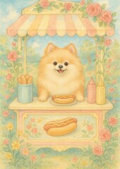 Naklejka premium Cute dog hotdog stand.