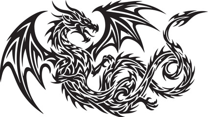 Obraz premium Black Tribal Dragon Illustration for Intricate Tattoo Design Concept