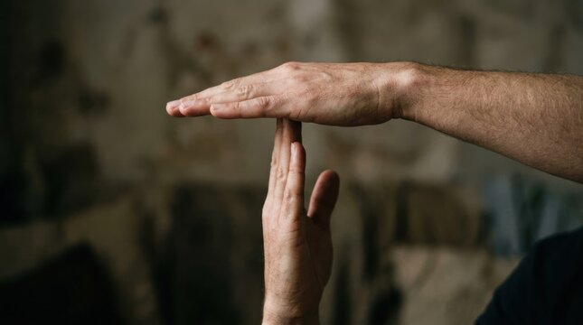 Closeup of a person making a timeout gesture with their hands.