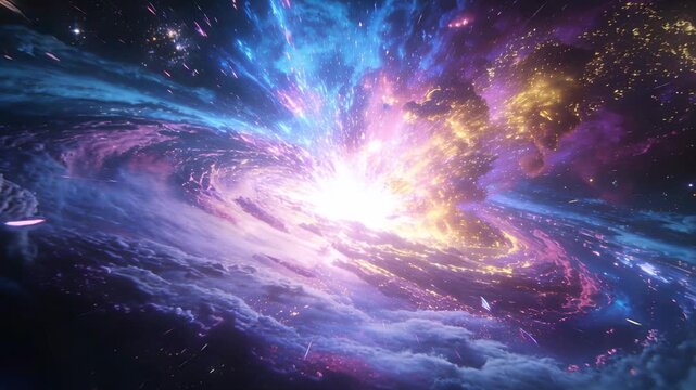 Brightening galactic core emitting streaking particles and jets within spiral disk releasing energy