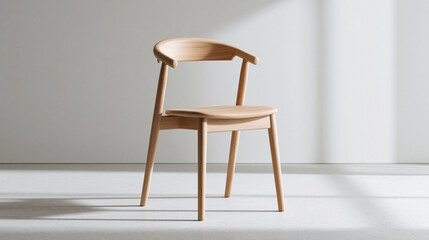 A minimalist wooden chair stands against a plain background © AS_SleepingPanda