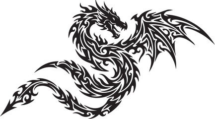 Fototapeta premium Tribal Dragon Vector Art Black Silhouette Icon Design Illustration