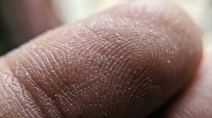 Fototapeta premium Extreme Closeup of Dry Cracked Finger Skin with Visible Fingerprints.