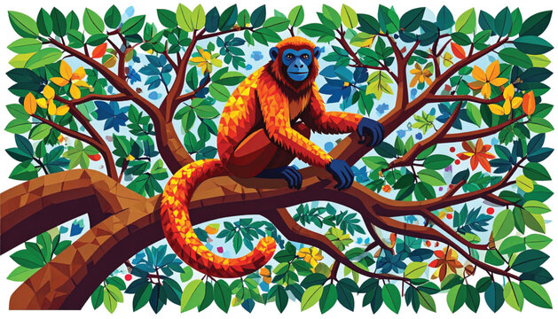 Monkey Sitting on Tree Branch Alone.