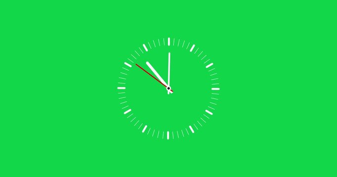Hand clock spinning watch animation on a transparent background with alpha channel. Clock icon flat style 12 hours clock dial time lapse animation
