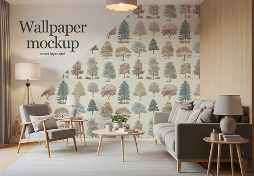 Home interior wallpaper design mockup