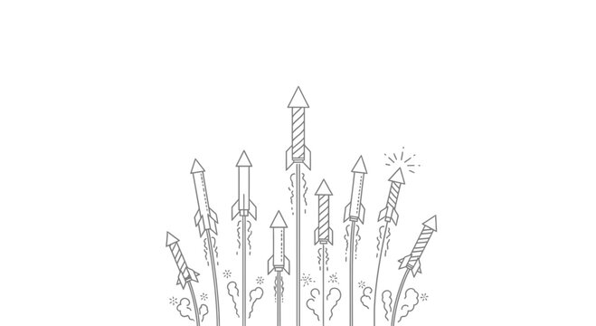 Doodle Style Fireworks Rockets Launching Illustration