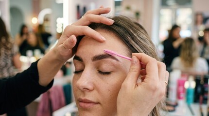Fototapeta premium Professional eyebrow shaping and tinting service in a beauty salon.