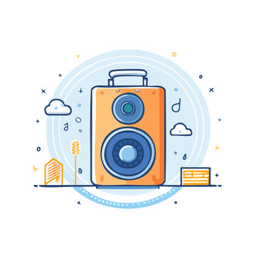 Flat illustration of a portable speaker with decorative elements