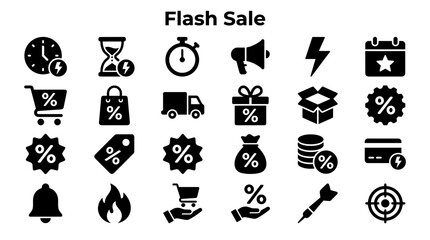 Obraz premium Flash Sale Icons Set for Retail Promotions and Online Shopping Discounts