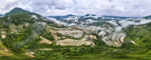 Fototapeten Reisfelder Hmong farmers prepare their fields and plant rice on terraced fields . Photo taken in Tuyen Quang on June 20, 2026   © huong