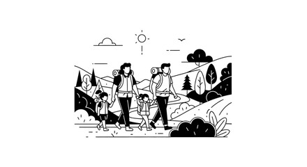 Obraz premium Family Hiking Adventure Illustration
