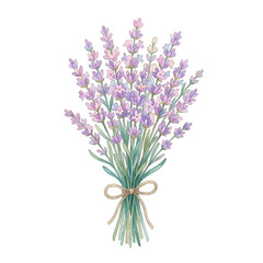 Fototapeta premium Watercolor bouquet of purple lavender flowers isolated on black