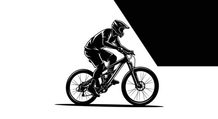 Naklejka premium Man Riding Mountain Bike Fast.
