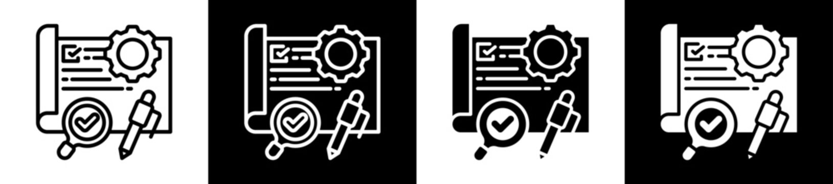 Project Evaluation Icon Set In Black And White Filled Style Collection