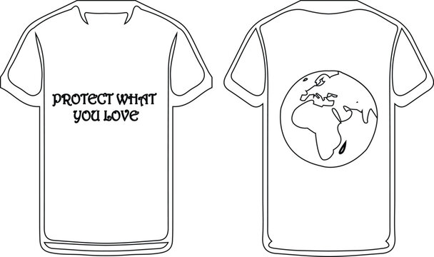 Vector t-shirt mockup template with protect what you love typography text and planet earth map graphic outline