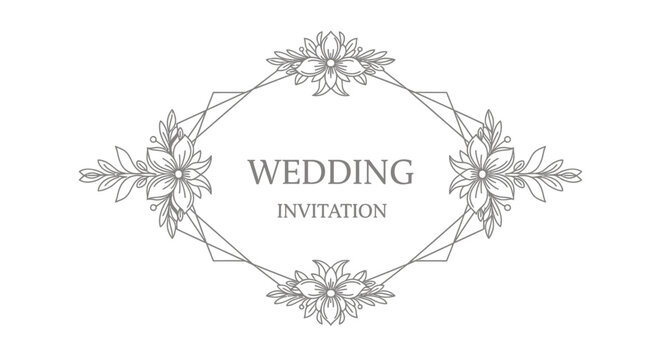 Elegant Wedding Invitation Frame with Floral Ornaments and Geometric Design