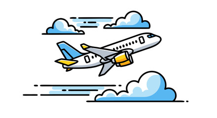 Airplane flying in the sky with clouds, vector illustration for travel and aviation themes © Manok Mas