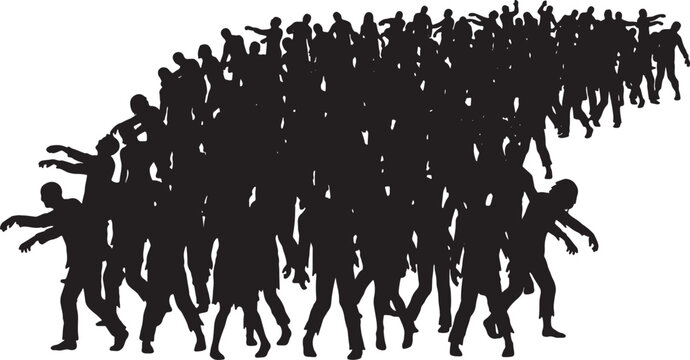 Zombie crowd vector, large group of walking undead, halloween horror apocalypse, spooky monster horde, creepy walking dead army.