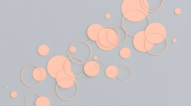 A simple yet sophisticated abstract design featuring soft peach colored circles scattered across a solid gray backdrop  This image emphasizes clean lines smooth textures