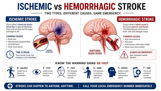 Medical Infographic Comparing Ischemic and Hemorrhagic Stroke Types