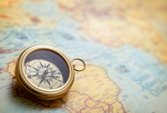 Old compass and map