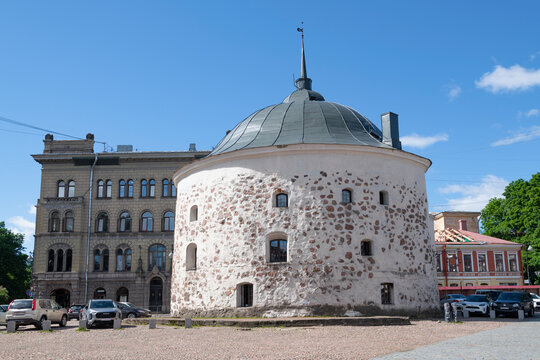 VYBORG, RUSSIA - JUNE 19, 2026: The ancient Round Tower on Market Square on a sunny June day. Vyborg