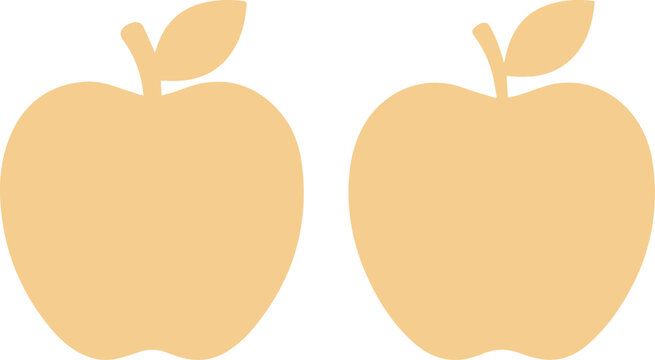 Minimalist apple fruit silhouettes, beige organic apple icons with leaves, set of two flat vector fruit shapes for healthy food branding