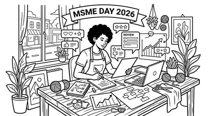 Obraz premium Small Business Owner Working, MSME Day 2026 Celebration, Entrepreneurship, Online Reviews