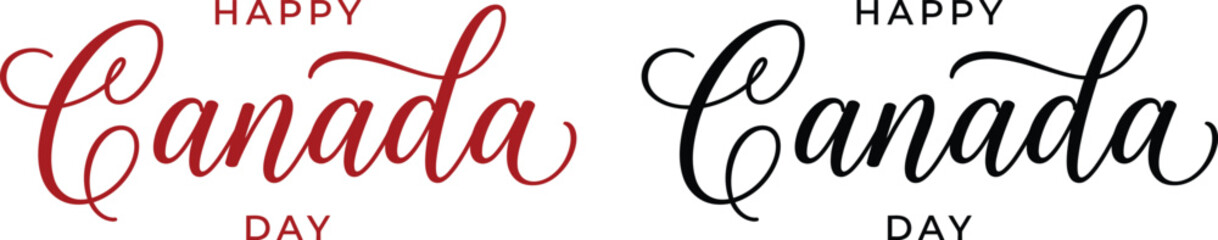 Happy canada day greeting cards or social media post with red and black text on white background © MDMasud