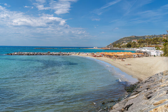 Sanremo beach on the Italian Riviera