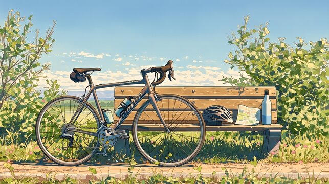ベンチの横に停まる自転車