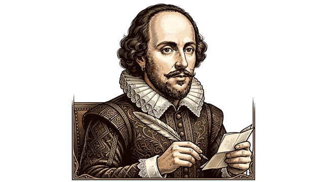 Portrait of William Shakespeare writing.