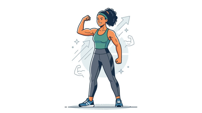 Confident woman flexing her muscles strongly.
