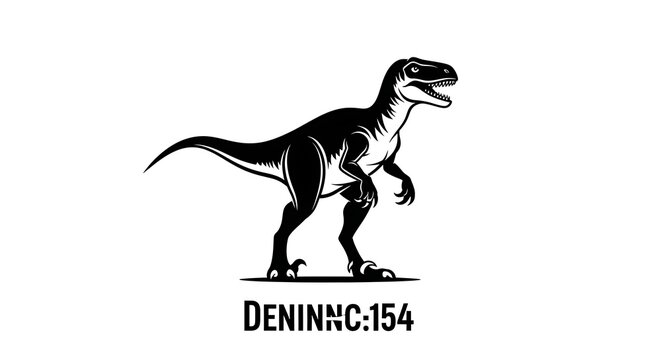 Minimalist black and white dinosaur velociraptor vector illustration.