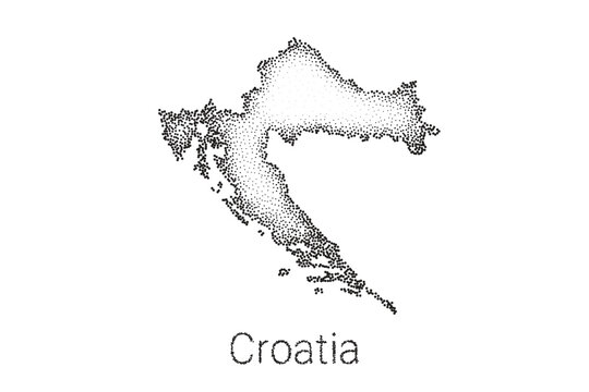 map of Croatia. monochrome grain gradient texture. old vintage map. hand drawn dots on white background. vector illustration backdrop