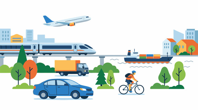 A vibrant scene depicting various modes of transportation