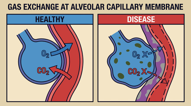 Gas Exchange at Alveolar Capillary Membrane in Health vs Disease