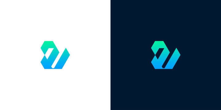 Modern geometric letter W logo design with blue and green gradient for tech startup branding